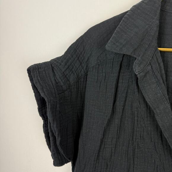 J. Crew Short-Sleeve Gauze Popover Shirt Dress Black V-Neck Sz XL - Picture 8 of 8